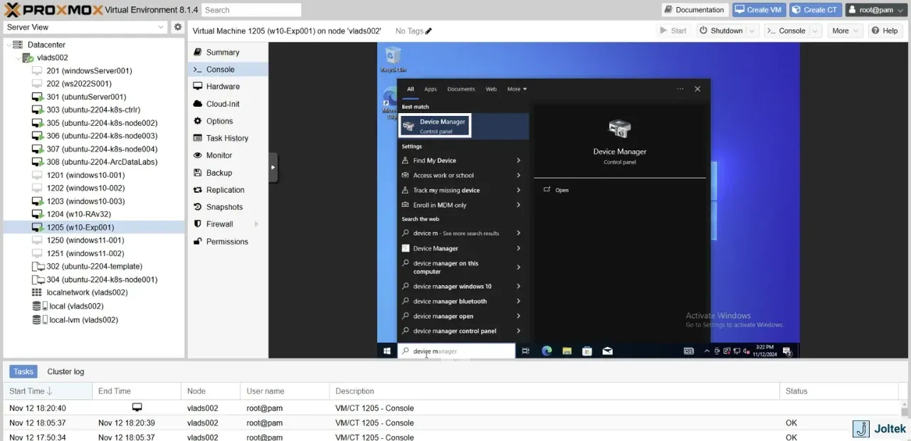 Installing a windows vm on a