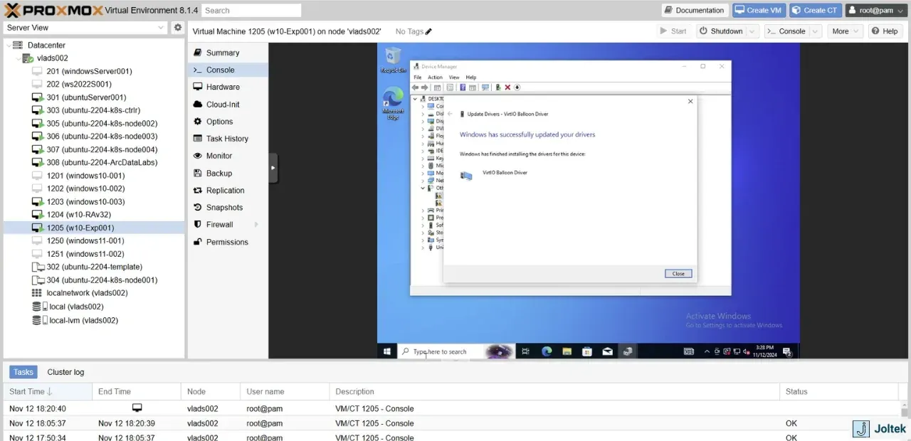 Installing a windows vm on a