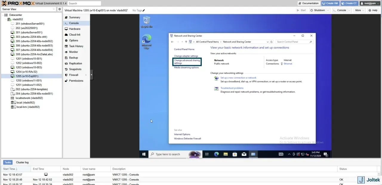 Installing a windows vm on a