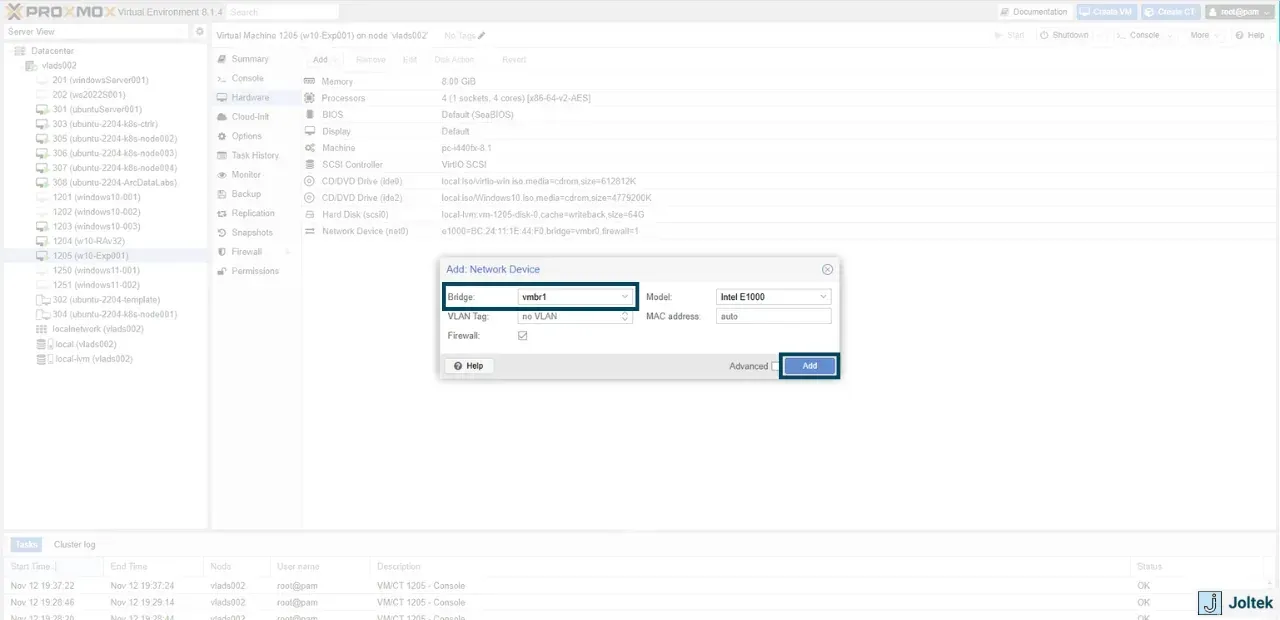 Installing a windows vm on a
