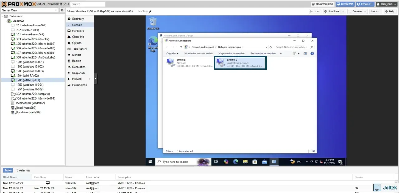 Installing a windows vm on a