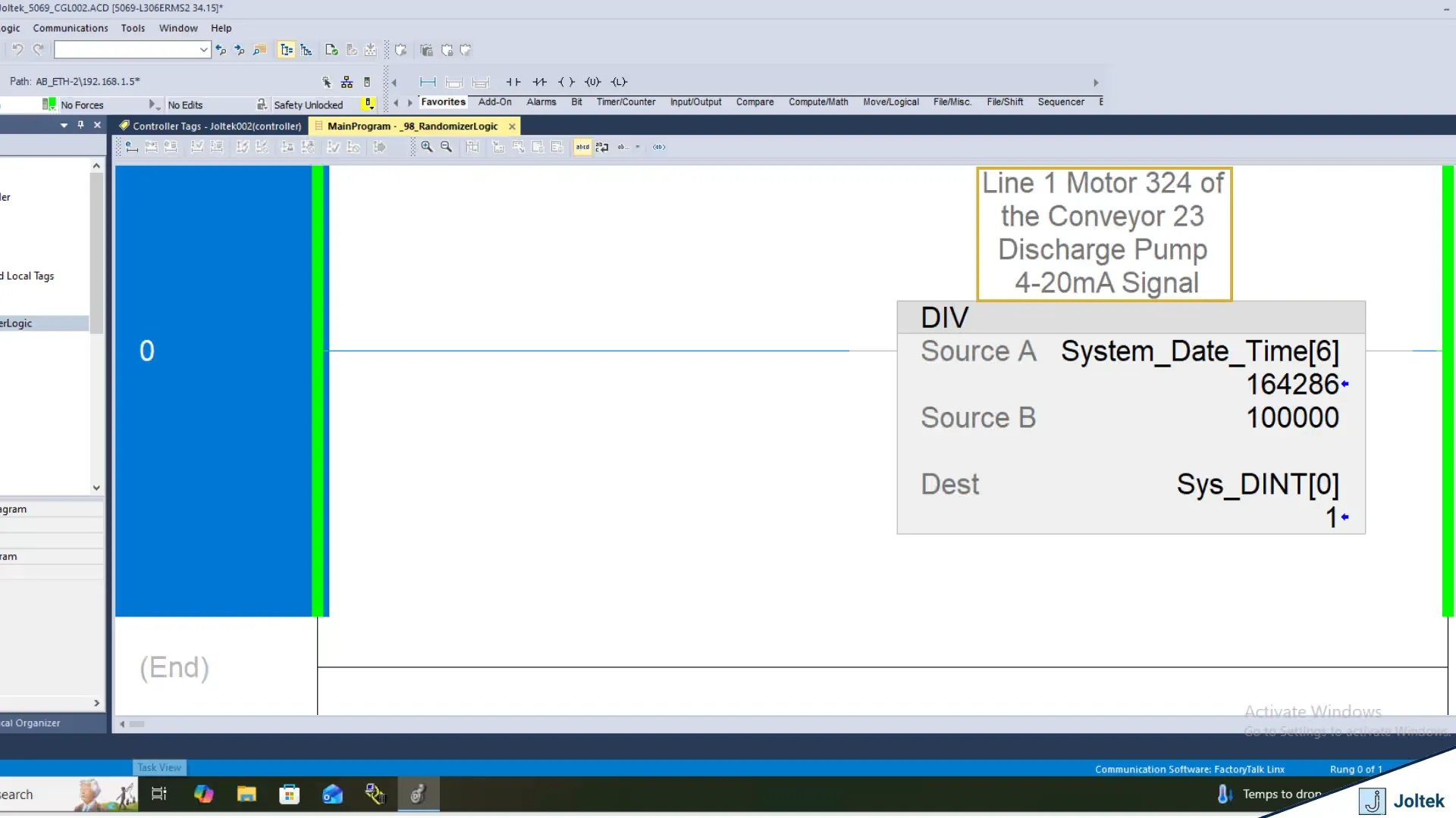 How tag descriptions appear directly inside ladder logic routines