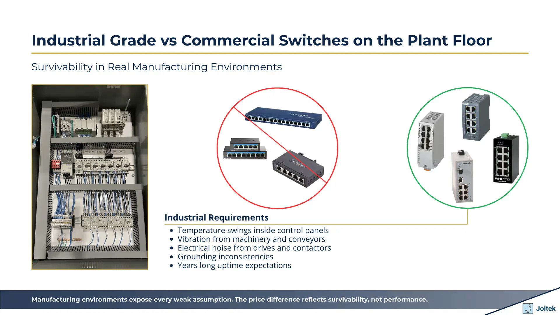 Industrial grade vs commercial switches on the plant floor