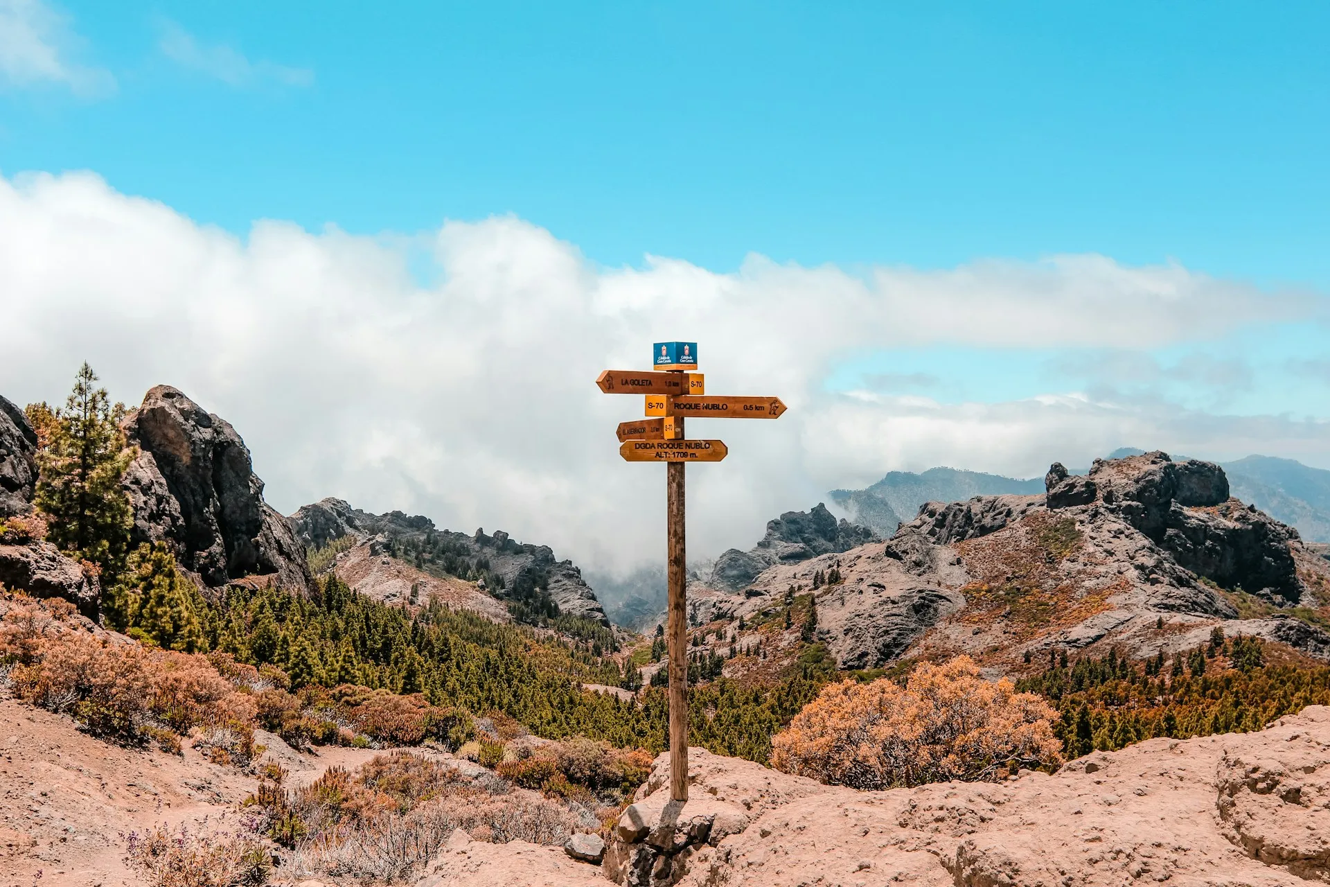 Each archetype points to a different destination: the right choice depends on whether the job is retention, transactions, plant telemetry or cross-site distribution. Wooden trail signpost with several direction arrows on a rocky mountain ridge under clouds